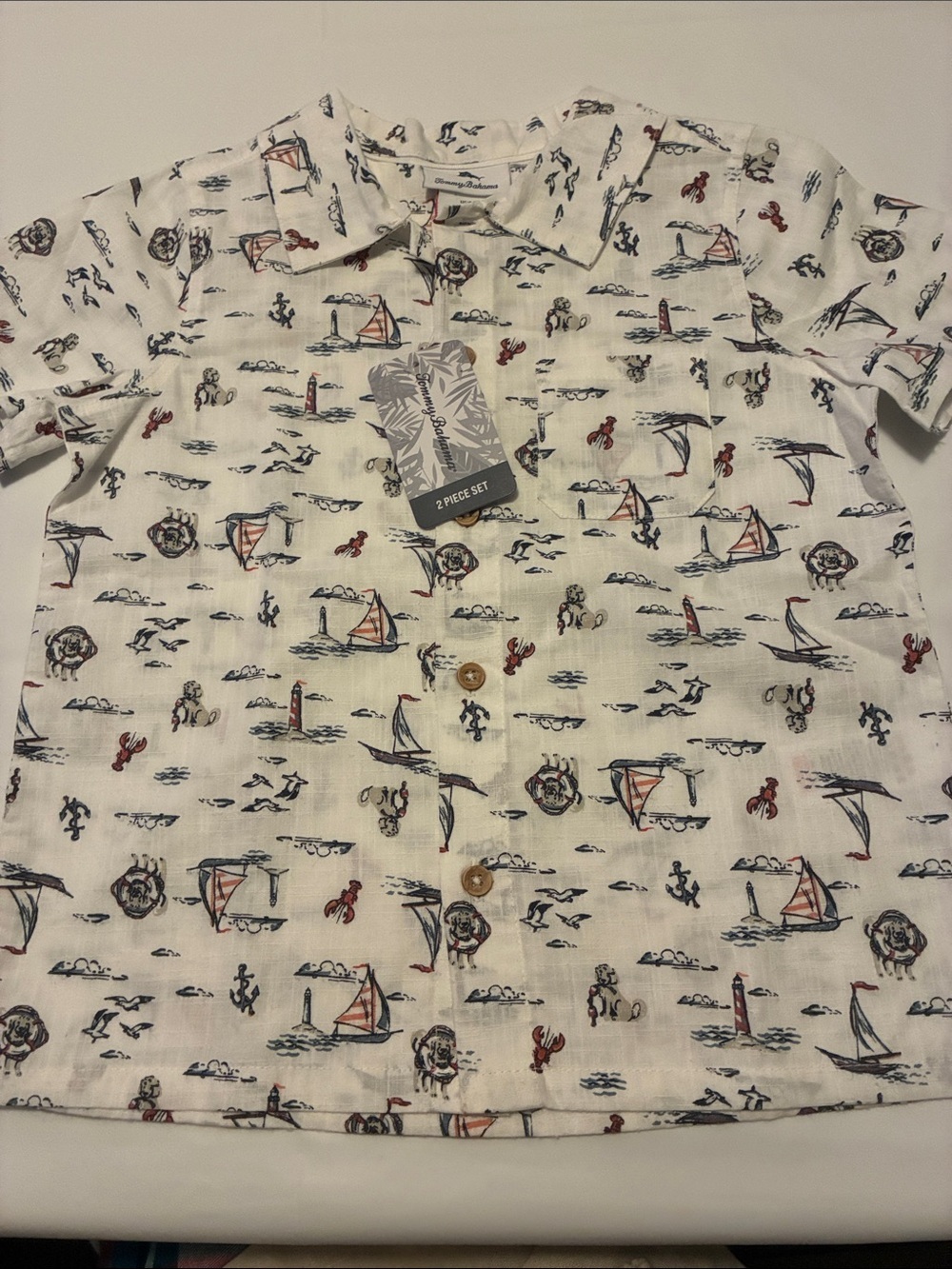 Tommy Bahama White Nautical Print Button-Down Shirt - Picture 2 of 5
